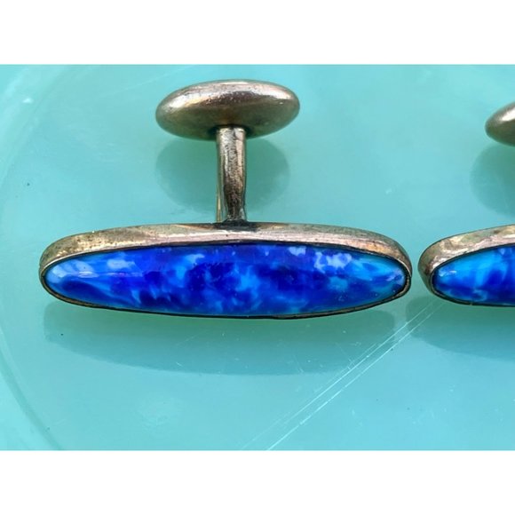 Antique Gold Filled Cufflinks Blue white Lapis style Glass - Picture 8 of 9